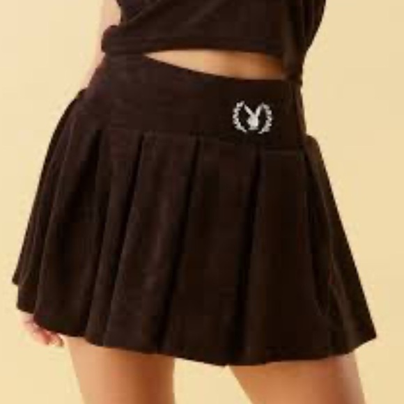 DARK BROWN TERRY CLOTH PLAYBOY MINI SKIRT - Picture 2 of 2